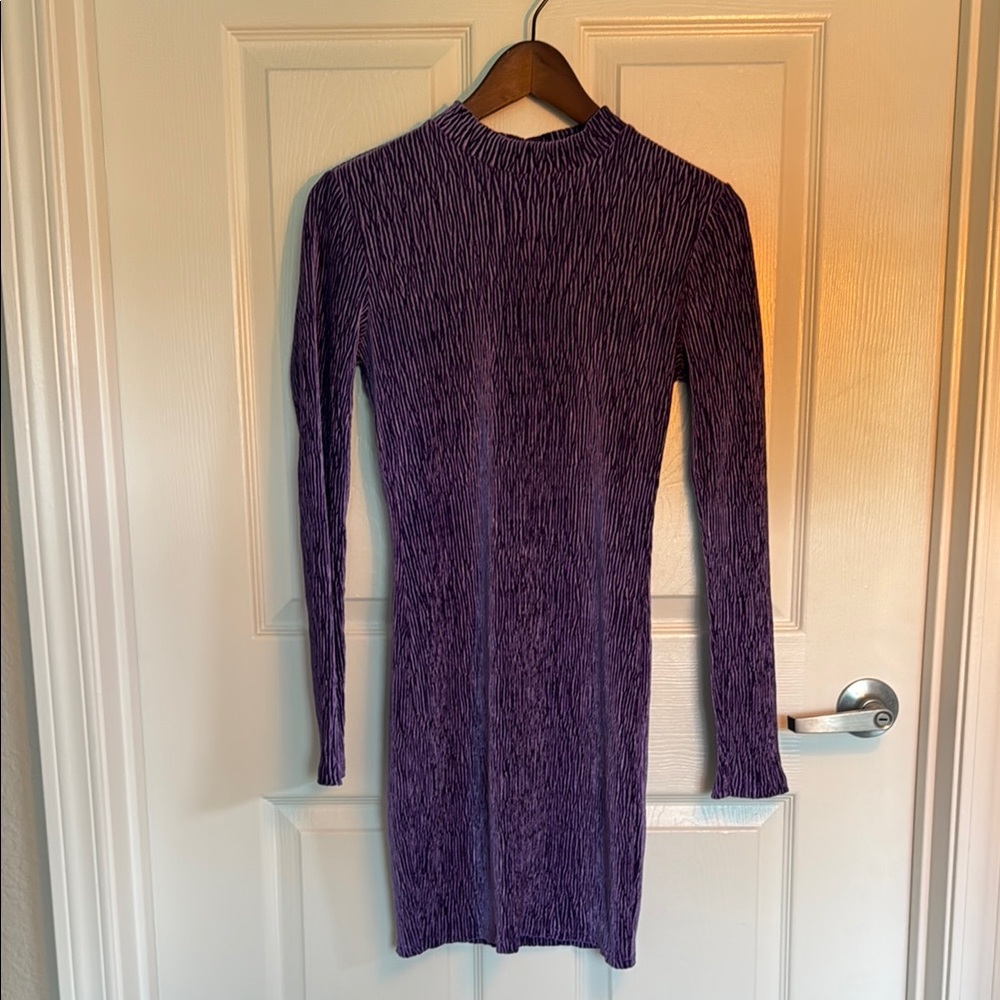 H&M Purple Ribbed Bodycon Dress Mock Neck